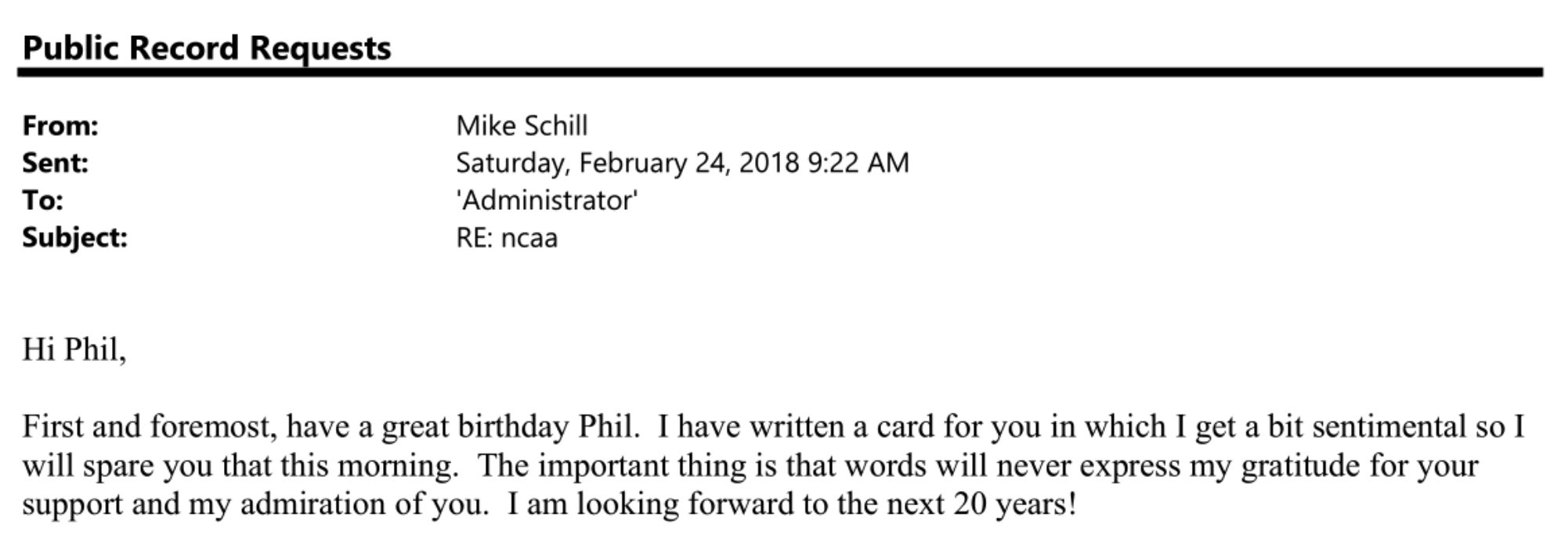 The President of UOregon, Mike Schill, expresses his undying love for Phil Knight